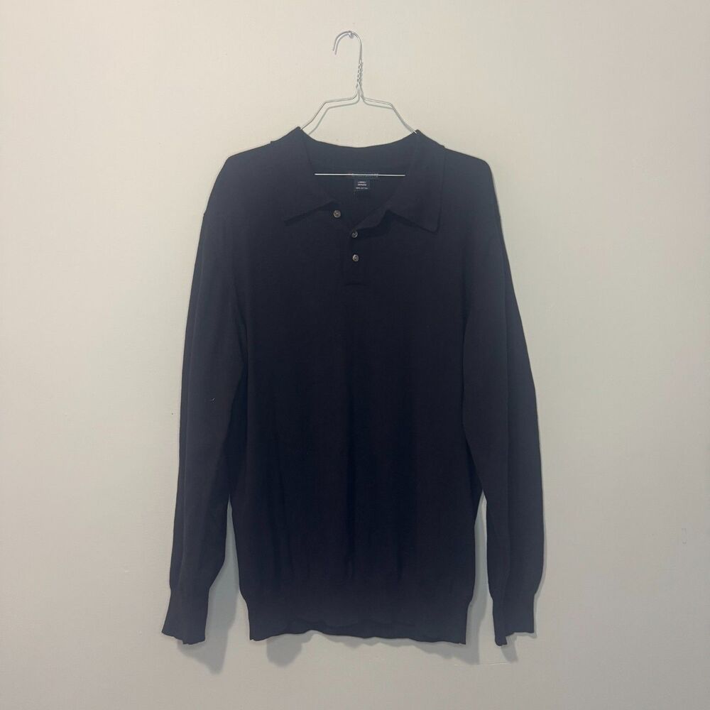 Knightsbridge Black 100% Cotton Long Sleeve Knit Polo - Large